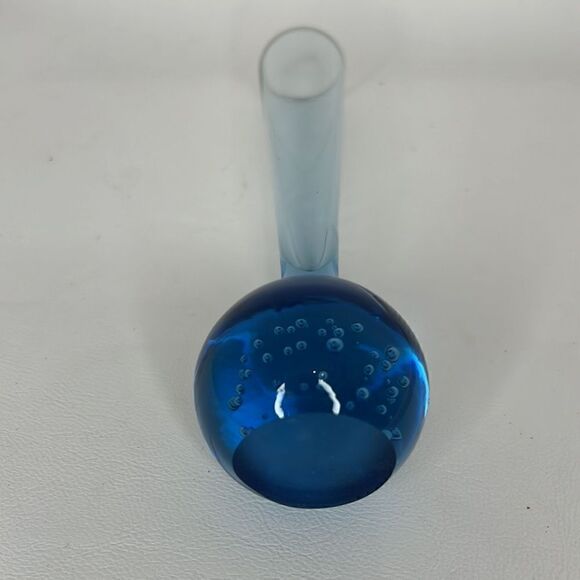 Bubble Bud Vase Blue Single Stem 6 1/4 Tall 2 In Ball 1 In Opening Vintage 1960 - Picture 3 of 5